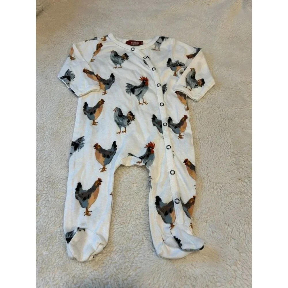 Milkbarn Chicken Organic Cotton 0-3M Baby Zipper Footed Romper